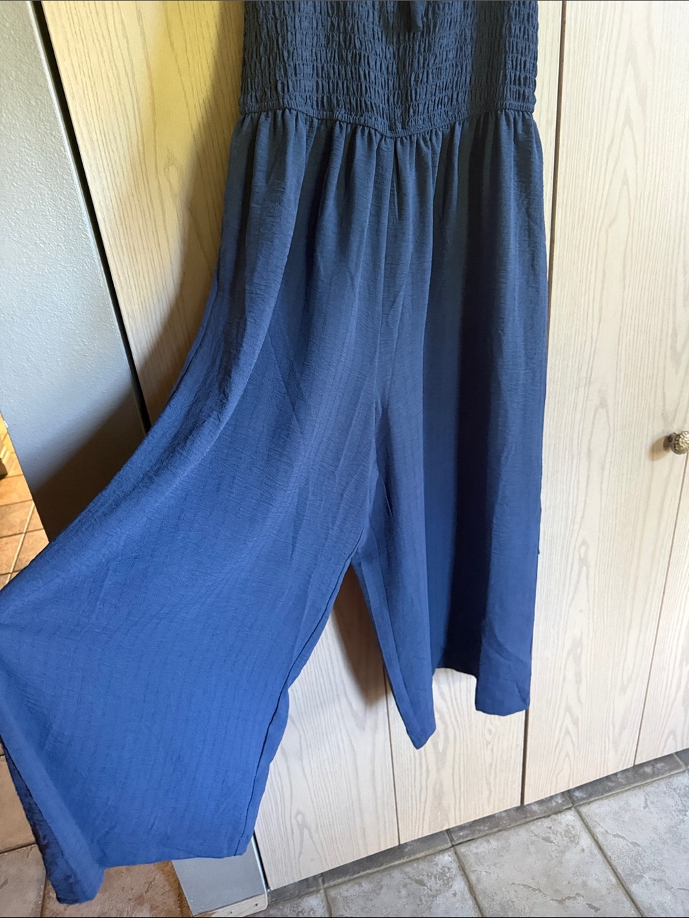 Smocked Square Neck Jumpsuit in Navy - Picture 2 of 5